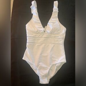 Sexy Low V Cut One Piece White Swimsuit